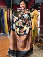 Black Handpainted Tussar Silk Saree - Image 3