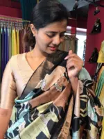 Black Handpainted Tussar Silk Saree
