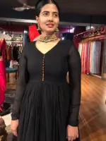 Black Cotton Dress highlighted with Kanchi Silk Border