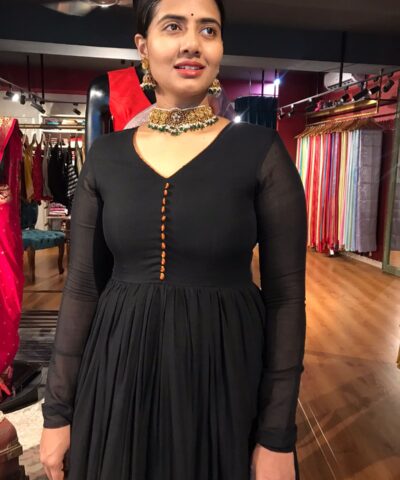 Black Cotton Dress highlighted with Kanchi Silk Border