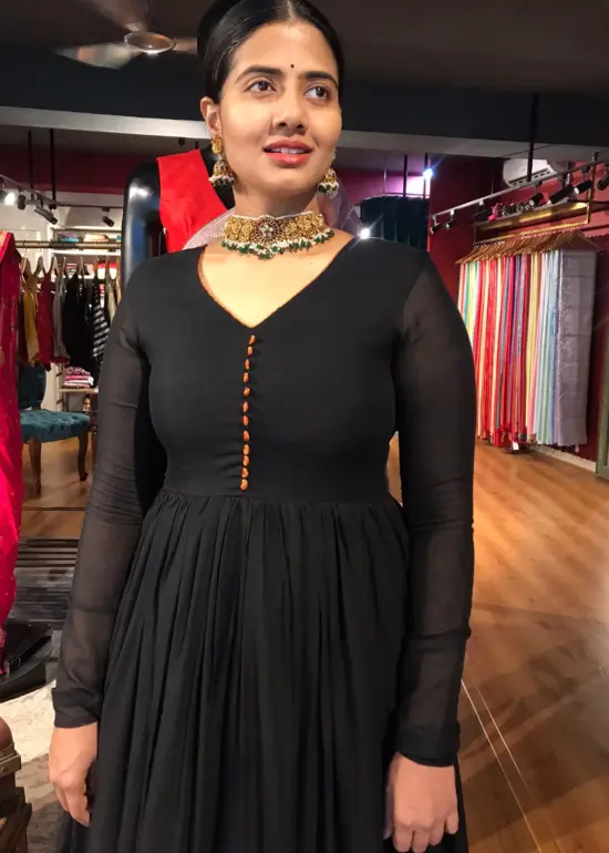 Black Cotton Dress highlighted with Kanchi Silk Border