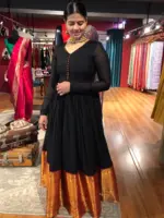Black Cotton Dress highlighted with Kanchi Silk Border - Image 5