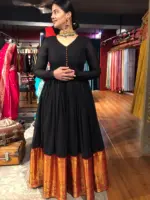 Black Cotton Dress highlighted with Kanchi Silk Border - Image 6