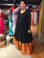 Black Cotton Dress highlighted with Kanchi Silk Border - Image 2