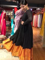 Black Cotton Dress highlighted with Kanchi Silk Border - Image 3