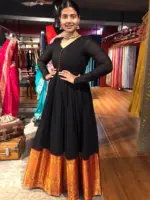 Black Cotton Dress highlighted with Kanchi Silk Border - Image 4