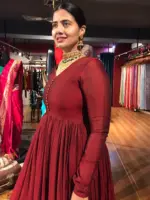 Maroon Cotton Dress highlighted with Kanchi Silk Border