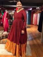 Maroon Cotton Dress highlighted with Kanchi Silk Border - Image 3