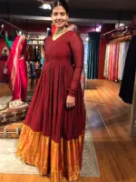 Maroon Cotton Dress highlighted with Kanchi Silk Border - Image 4
