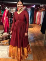 Maroon Cotton Dress highlighted with Kanchi Silk Border - Image 5