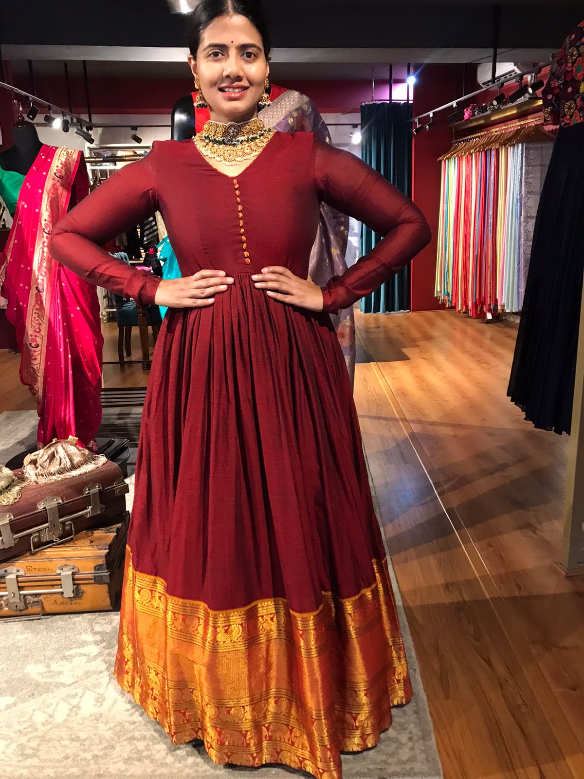 Convert old pattu saree into long gown | Princess cut model long chudithar  - YouTube