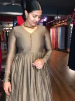 Beige Taupe Cotton Dress highlighted with Kanchi Silk Border