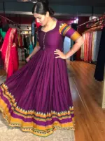 Purple Cotton Dress highlighted with contrast woven border