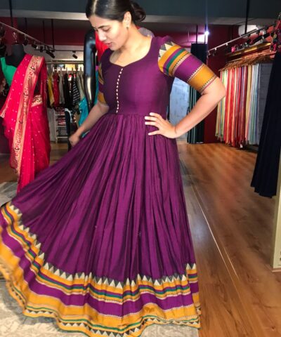 Purple Cotton Dress highlighted with contrast woven border