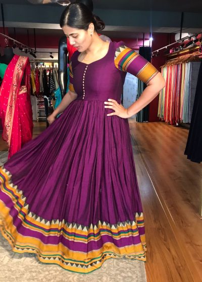 Purple Cotton Dress highlighted with contrast woven border