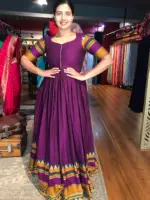 Purple Cotton Dress highlighted with contrast woven border - Image 5