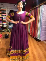 Purple Cotton Dress highlighted with contrast woven border - Image 2