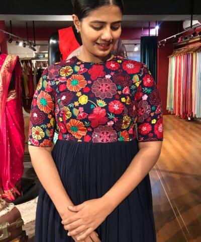 Navyblue Dress highlighted with Beautifully Embroidered Florals