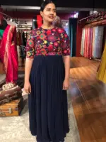 Navyblue Dress highlighted with Beautifully Embroidered Florals - Image 6