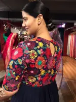 Navyblue Dress highlighted with Beautifully Embroidered Florals - Image 5
