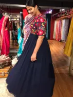 Navyblue Dress highlighted with Beautifully Embroidered Florals - Image 4