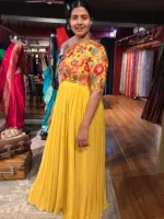Mustard Yellow Dress highlighted with Beautifully Embroidered Florals