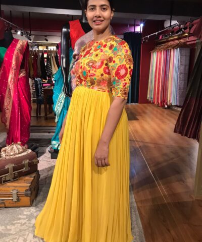 Mustard Yellow Dress highlighted with Beautifully Embroidered Florals
