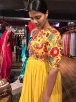 Mustard Yellow Dress highlighted with Beautifully Embroidered Florals - Image 5