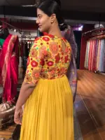 Mustard Yellow Dress highlighted with Beautifully Embroidered Florals - Image 3