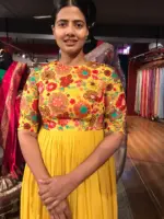 Mustard Yellow Dress highlighted with Beautifully Embroidered Florals - Image 4