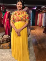 Mustard Yellow Dress highlighted with Beautifully Embroidered Florals - Image 2