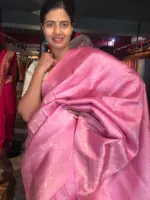 Pink Banarasi Silk Saree with Gold and Silver Zari Weaves - Image 5