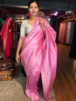 Pink Banarasi Silk Saree with Gold and Silver Zari Weaves - Image 4