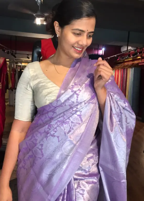 Lavender Banarasi Silk Saree with Silver Zari Weaves