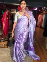 Lavender Banarasi Silk Saree with Silver Zari Weaves - Image 3