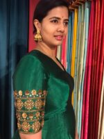 Green Silk Dress adorned with Hand Embroidery - Image 5