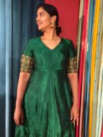 Green Silk Dress adorned with Hand Embroidery - Image 7