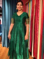 Green Silk Dress adorned with Hand Embroidery - Image 6