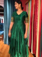 Green Silk Dress adorned with Hand Embroidery - Image 2