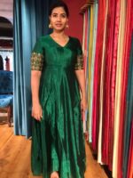 Green Silk Dress adorned with Hand Embroidery - Image 4