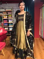Black Handwoven Kora Organza Silk Dupatta adorned with Resham Zari Butta``s with zari pallu - Image 2