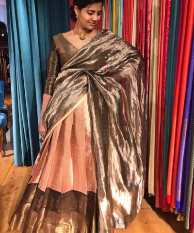 Onion Pink Silk Lehenga with woven zari weaves