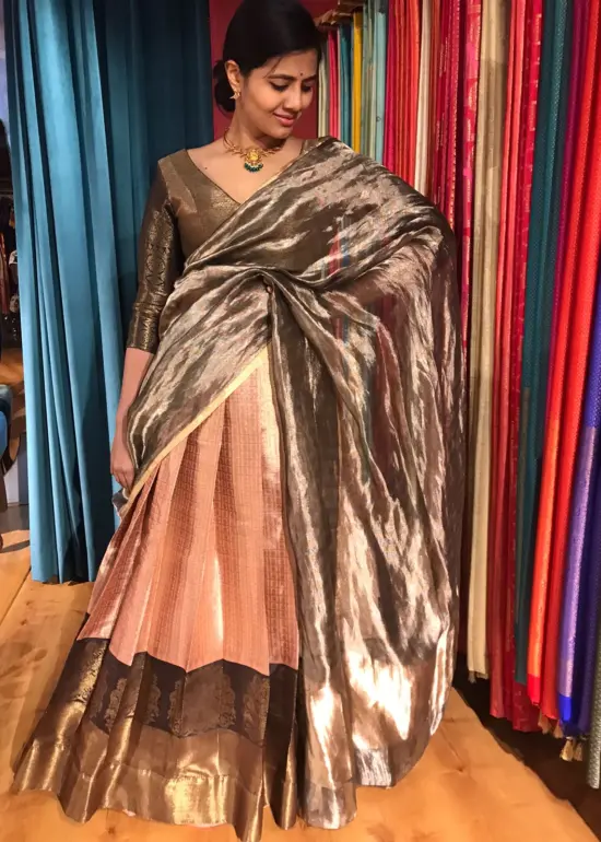 Onion Pink Silk Lehenga with woven zari weaves