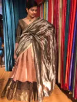 Onion Pink Silk Lehenga with woven zari weaves - Image 3