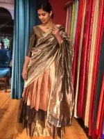 Onion Pink Silk Lehenga with woven zari weaves - Image 2