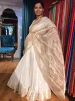 Off White Silk Lehenga with woven zari weaves - Image 9