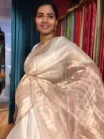 Off White Silk Lehenga with woven zari weaves - Image 7
