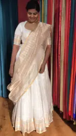 Off White Silk Lehenga with woven zari weaves - Image 8