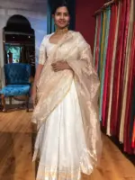 Off White Silk Lehenga with woven zari weaves - Image 4
