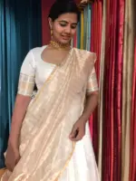 Off White Silk Lehenga with woven zari weaves - Image 5